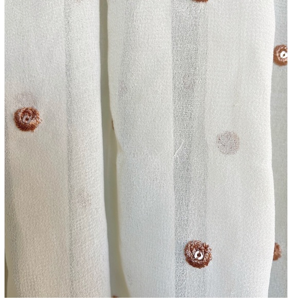 FREE PEOPLE Sheer Cream Metallic Gold Clip Dot Smocked Oversized Tunic Blouse - Picture 13 of 17